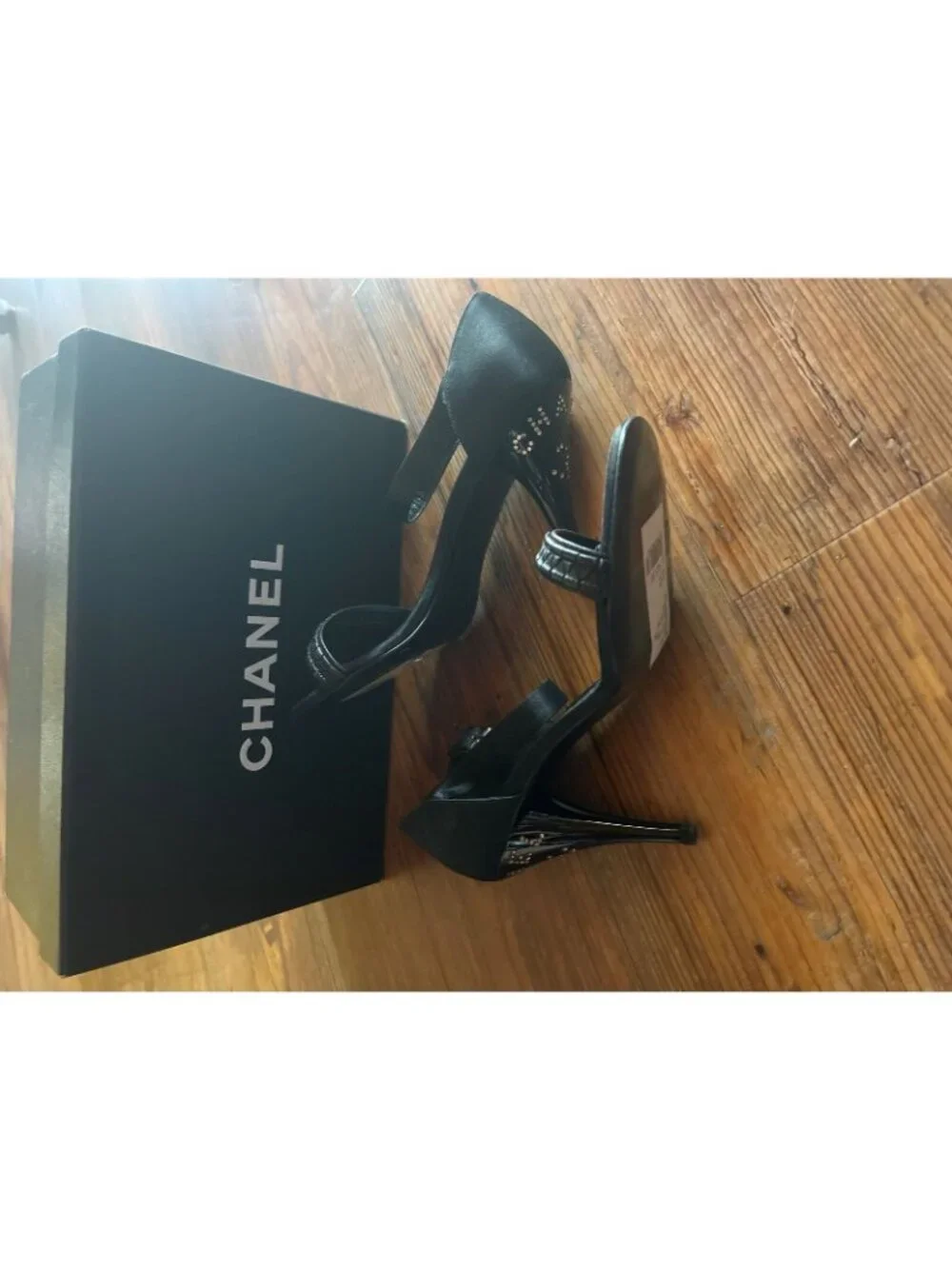 CHANEL CC Logo Crystal Black Heels Sandals 36 - New in Box